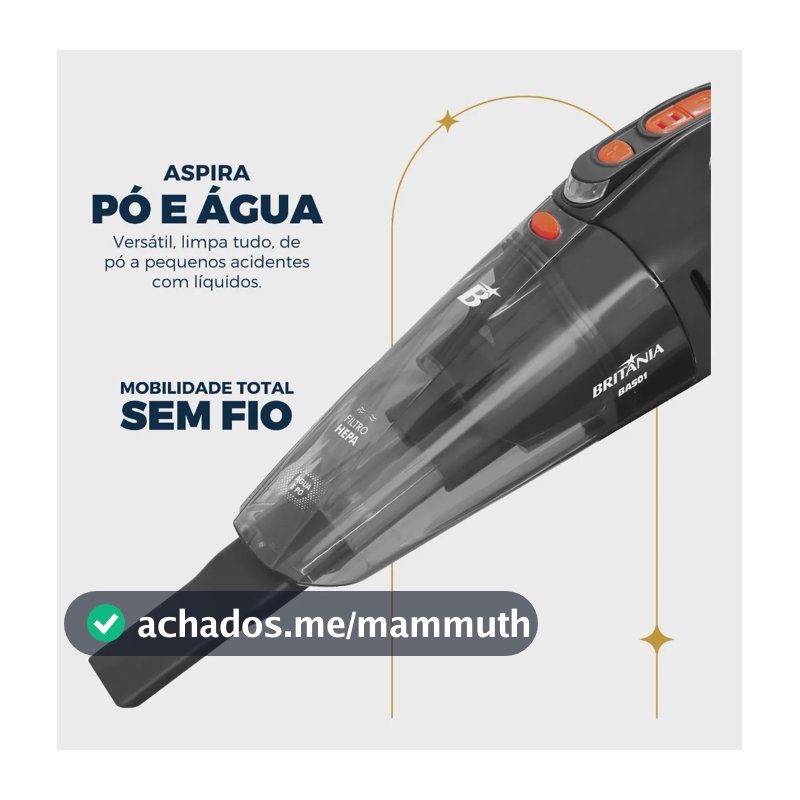 Aspirador De Pó Portátil Bas01 Pó E Água Bivolt 60w Britânia Cinza
