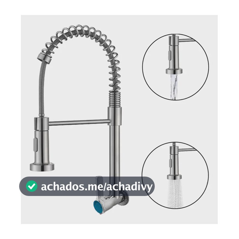Torneira De Cozinha Monocomando Parede Para Pia Gourmet Prateado Brilhante