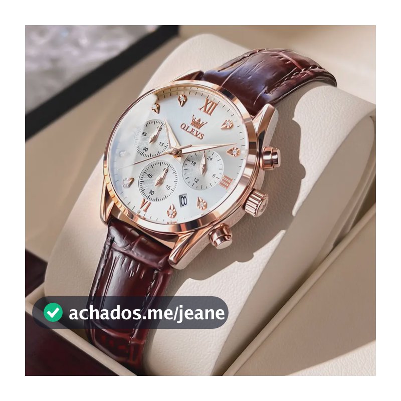 Olevs Relógio Feminino Original Ouro Rosa Couro Marrom 5523 Marrom Ouro Rosa Branco