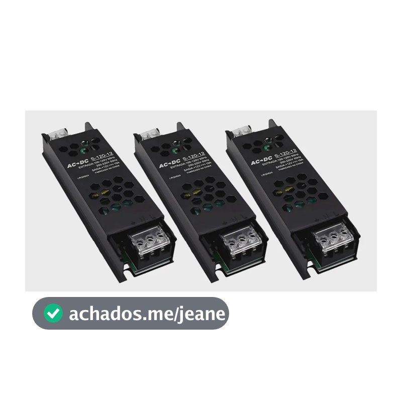 Kit 3 Fonte Chaveada Slim 12v 10a 120w P/ Cftv Fita Led Som Preta LUZTUDO