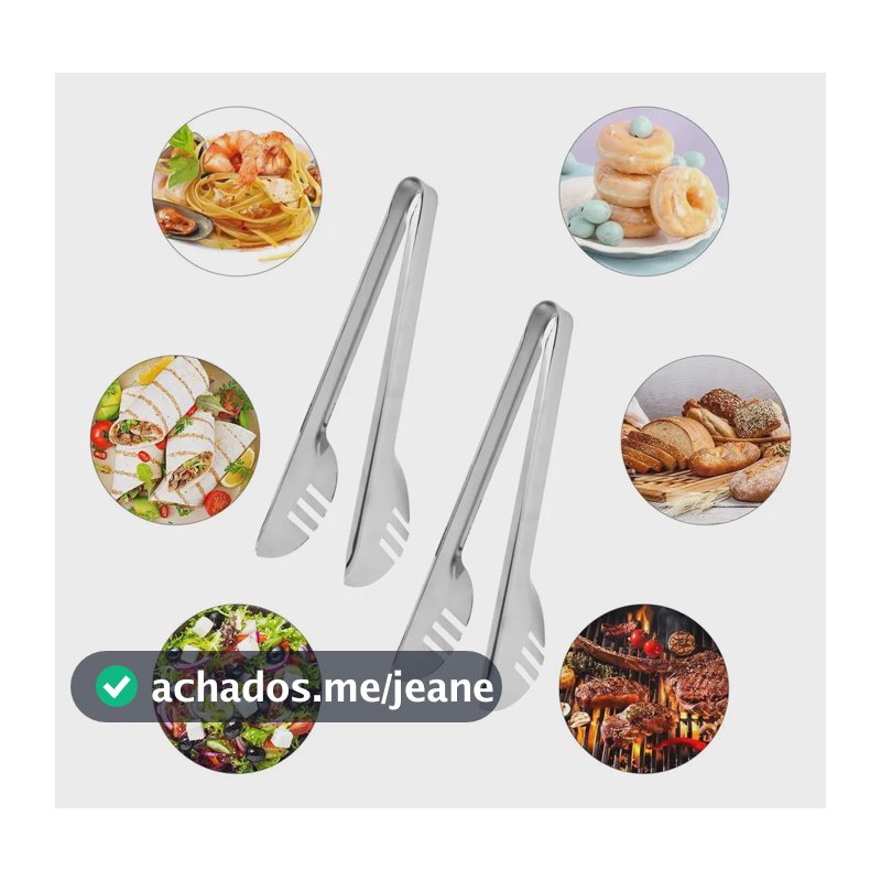 Kit 2 Pegador Culinário Pinça Silicone Multiuso Inox 28.5cm , Ideal Para Churrasco / Fritura / Air Fryer / Salada / Espaguete, Para Panelas Antiaderentes, Apto Para Lava-louças, Ergonômico Prateado