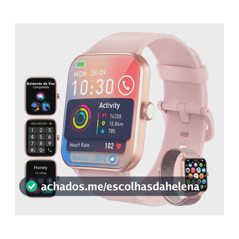 Mertto Relógio Smartwatch Feminino Com Alexa Android E Ios Rosa-claro Milanês