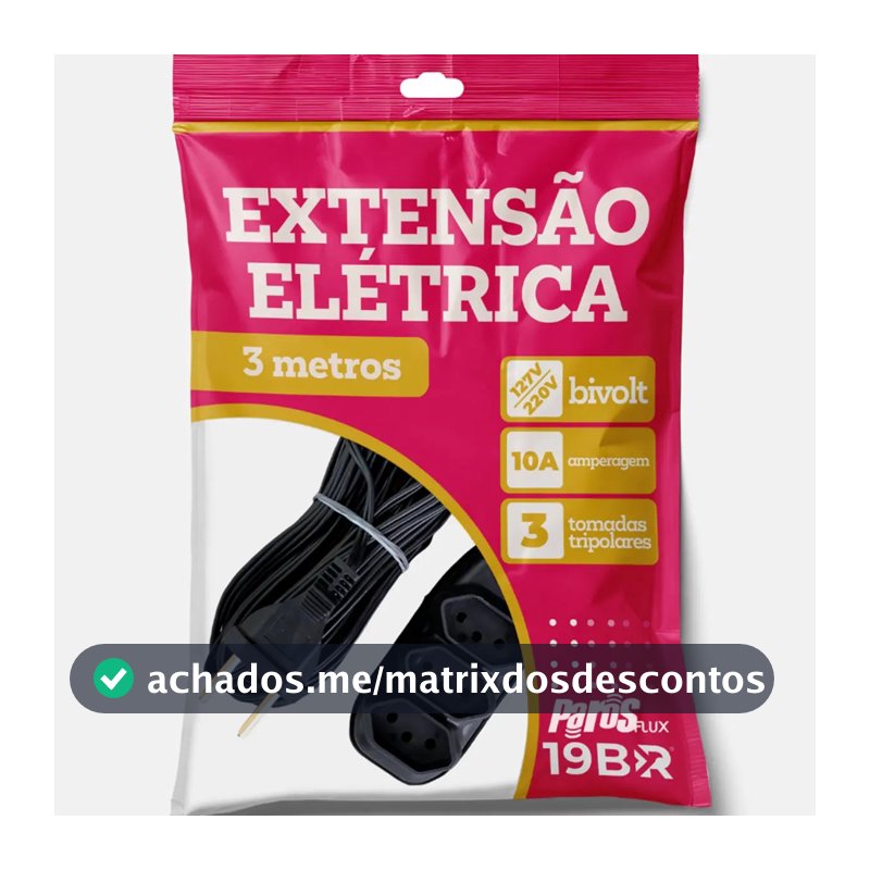 Extensão Elétrica 3 Metros Preto 3 Tomada Tripolar