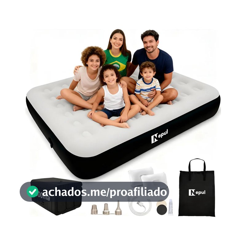 Colchão Inflável Casal Queen Com Travesseiro Y Bomba 4000ma Preto