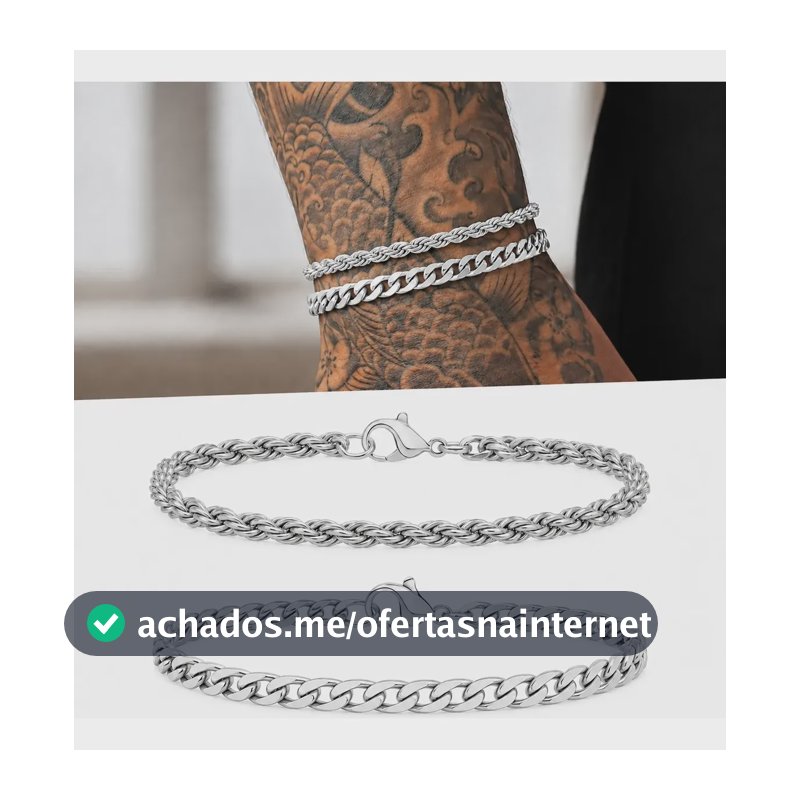 Kit 2 Pulseiras Masculinas Prata Aço Inox 316l Grumet Baiano Prateado 21 Cm