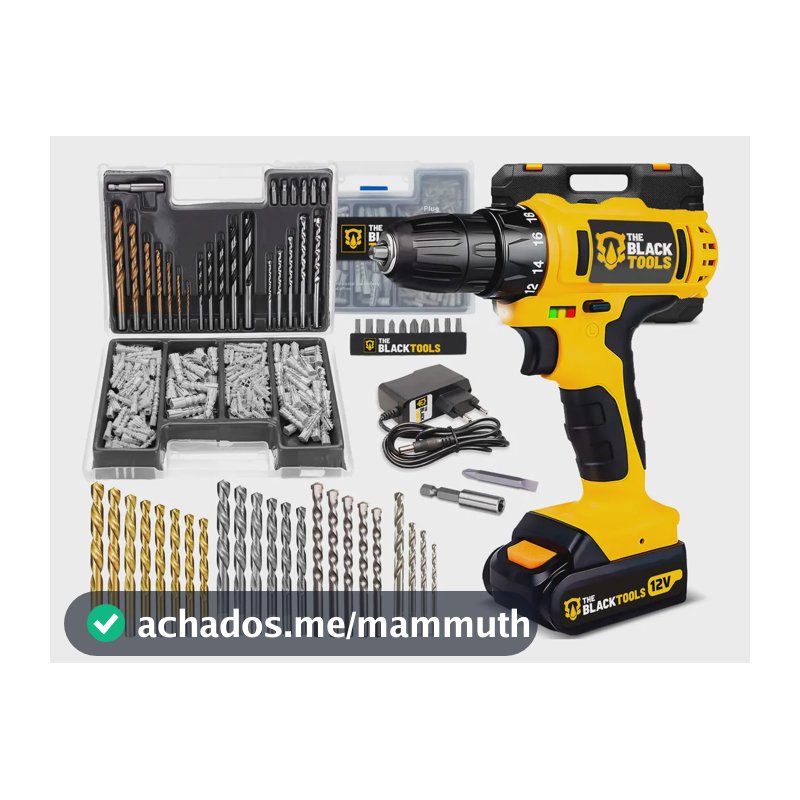 Parafusadeira Furadeira A Bateria 3/8” 10mm 1350rpm Bivolt The Black Tools + Jogo De Brocas Bits E Buchas 300 Peças