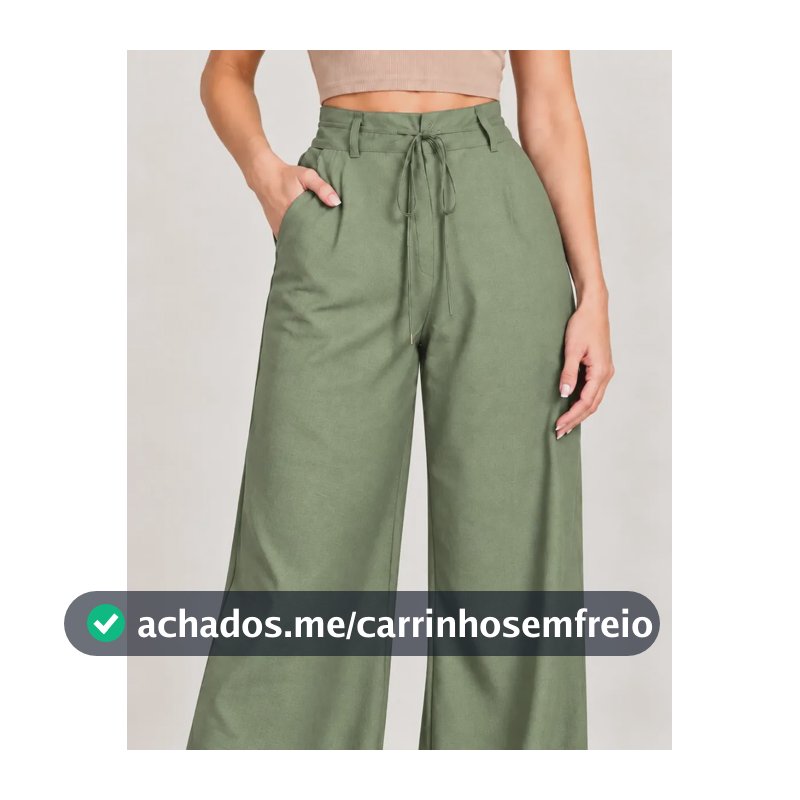 Calça Pantalona Cintura Alta Com Amarração Wide Leg Feminina Verde Lisa G