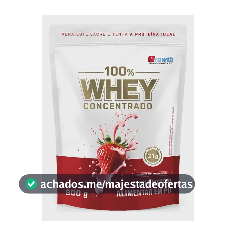 100% Whey Concentrado 900g Growth Supplements Morango