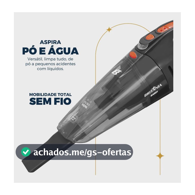 Aspirador De Pó Portátil Bas01 Pó E Água Bivolt 60w Britânia Cinza
