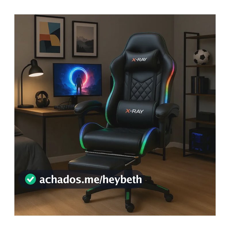 Cadeira gamer e escritório x-ray fit com led rgb ergonômica cor preta material do estofamento couro sintético