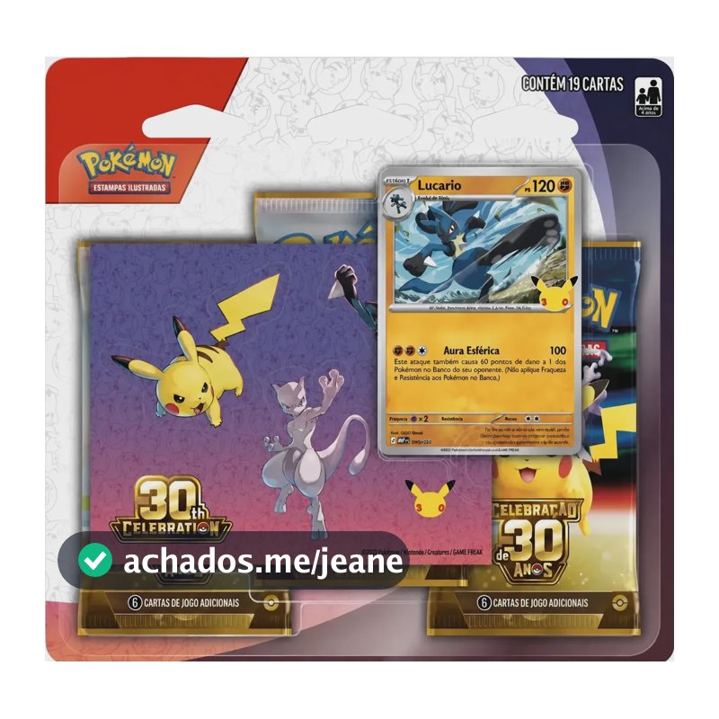 Blister Triplo Pokémon Celebração 30 Anos Lucario Booster