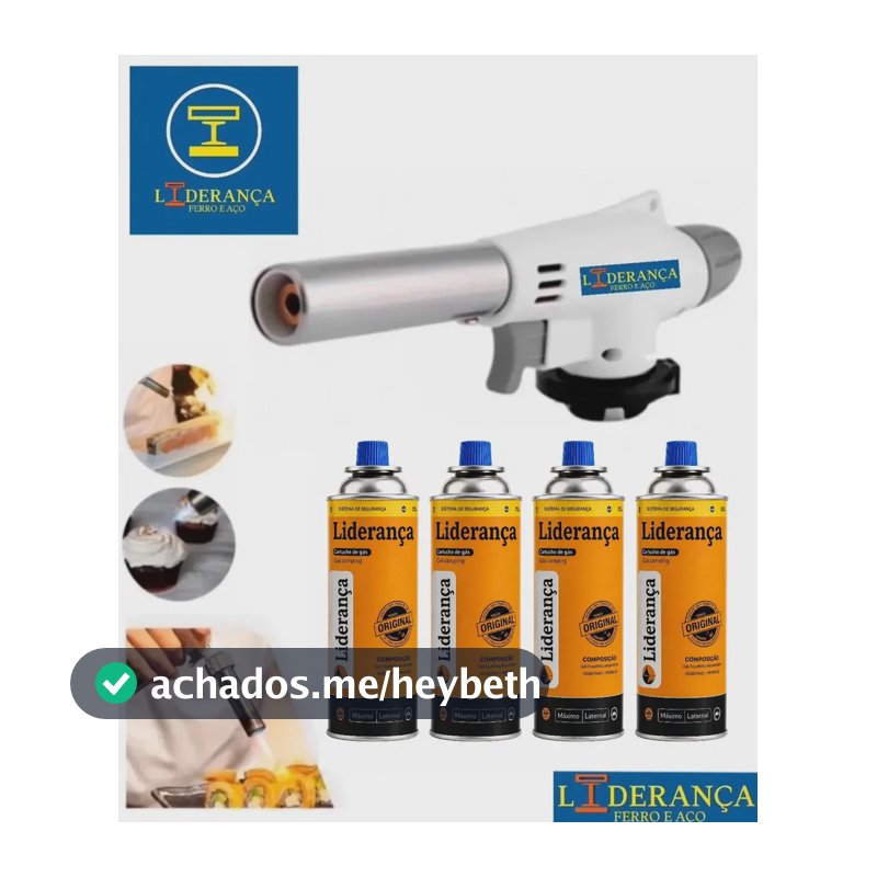 Kit Maçarico Portátil Automático Liderança Ferro E Aço para 1300°C com 4 Refis de Gás Butano
