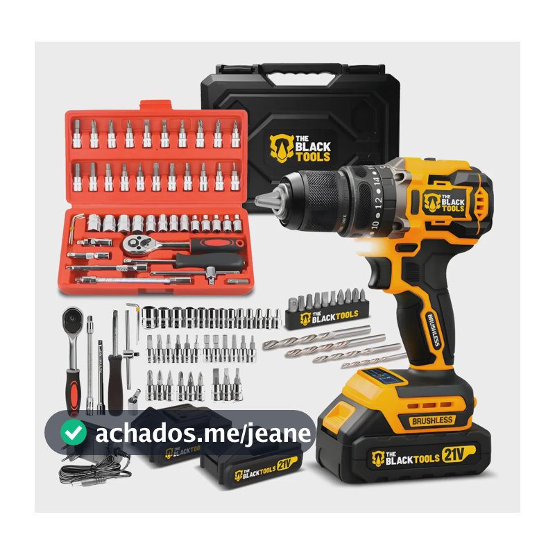 Parafusadeira Furadeira Impacto Brushless 2 Bateria + 46 Pçs Amarelo E Preto 127/220v 60hz
