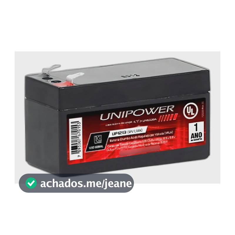 Bateria Selada Unipower 12V 1.3Ah Chumbo Ácido VRLA UP1213 Recarregável