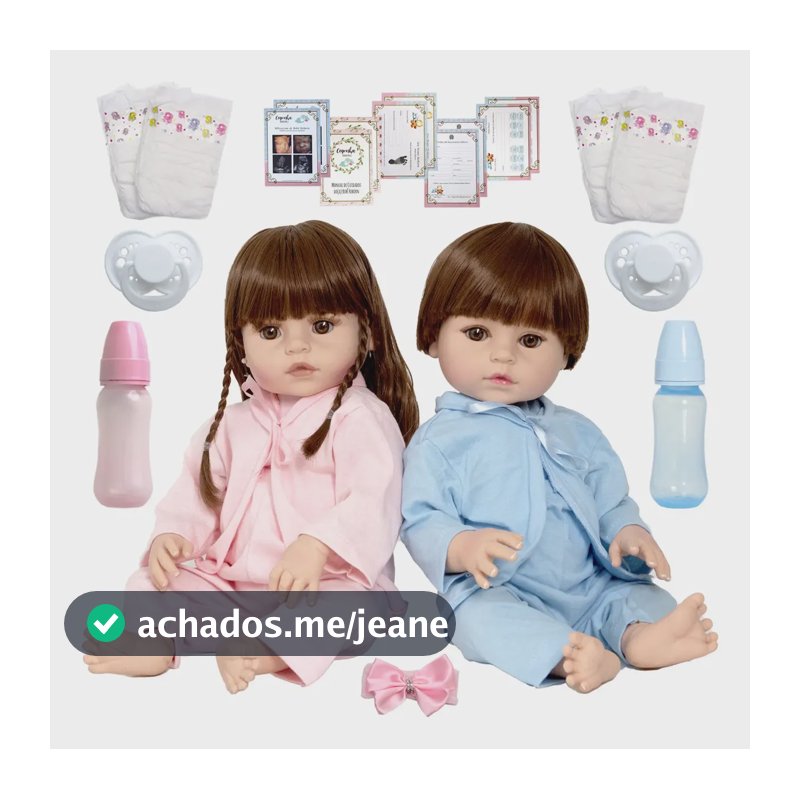 Kit Bebê Reborn Gêmeos Casal 52cm 100% Silicone Acessórios