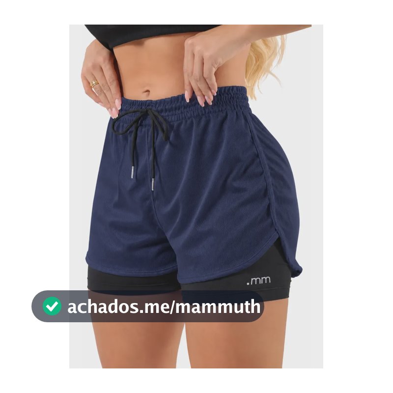 Short Duplo Feminino 2 Em 1 Academia Com Bolso Cintura Alta Azul-marinho P