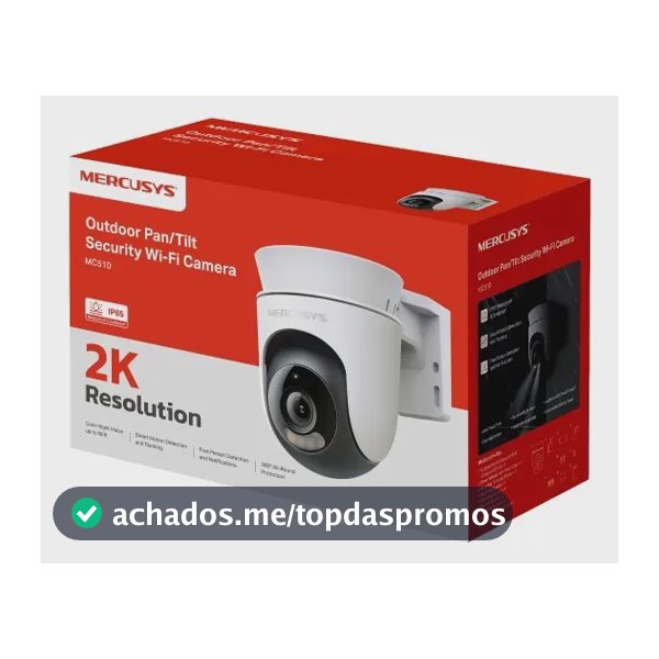 Mercusys MC510 Câmera de Segurança Wi-Fi Externa 2K 3MP, Rotação 360°, Visão Noturna Colorida, Detecção de Pessoas e Rastreamento de Movimento, IP65, Áudio Bidirecional, Alexa e MicroSD até 512 GB