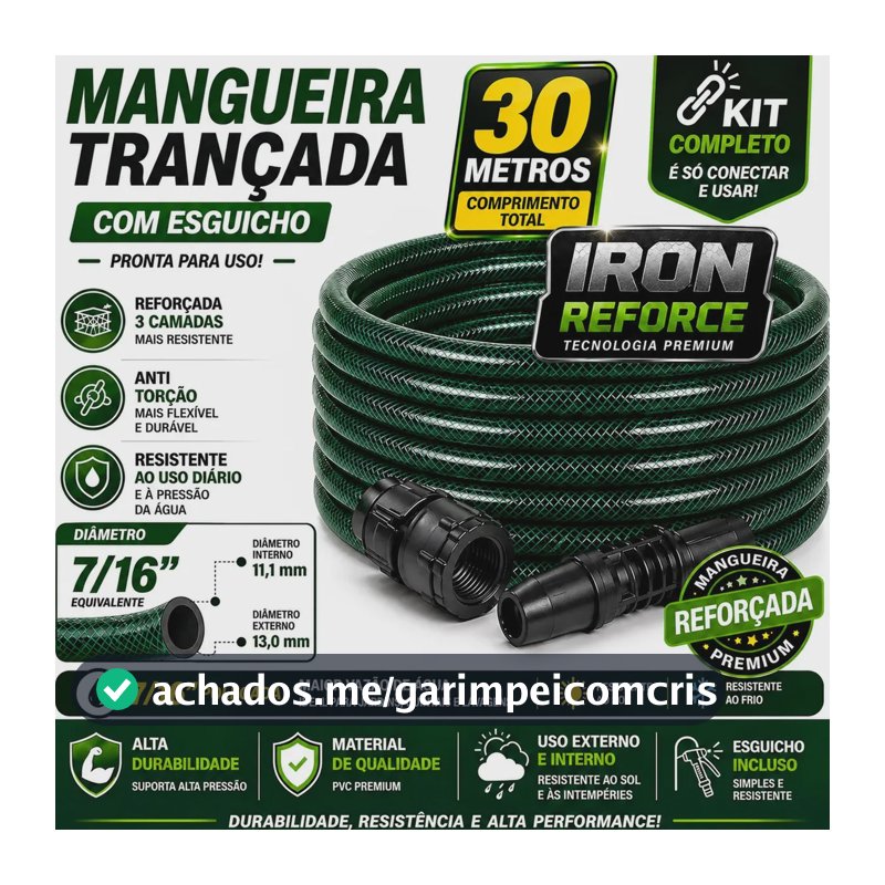 Mangueira Jardim 30 Metros Com Esguicho Trançada Mangueira Jardim 30m Metros Reforçada Flexível 7/16 Anti Mangueira De Jardim 30 Metros Dobra Irrigação Quintal Poço Lavagem Durável Lemont Web Verde