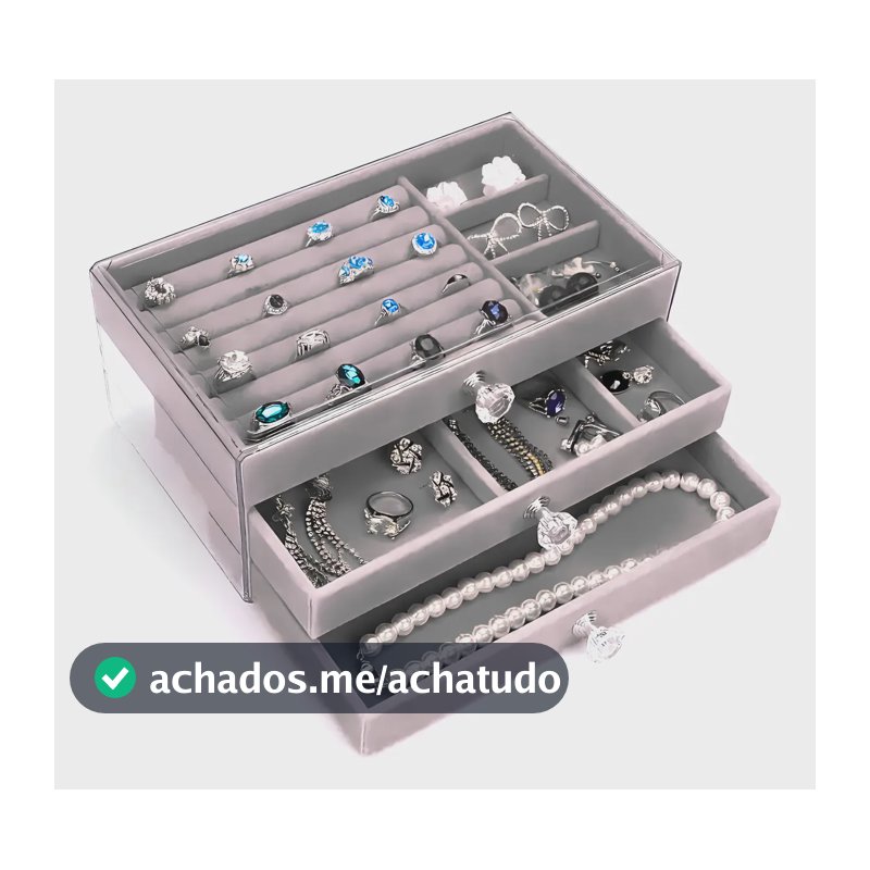 Caixa Acrílico Porta Joias 3 Gavetas Luxo Expositor Viagem Cor Cinza