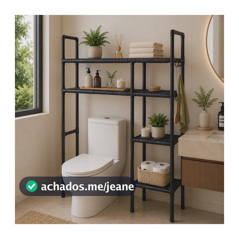 Estante Multiuso Vertical Prateleiras Banheiro 4 Andares Preto