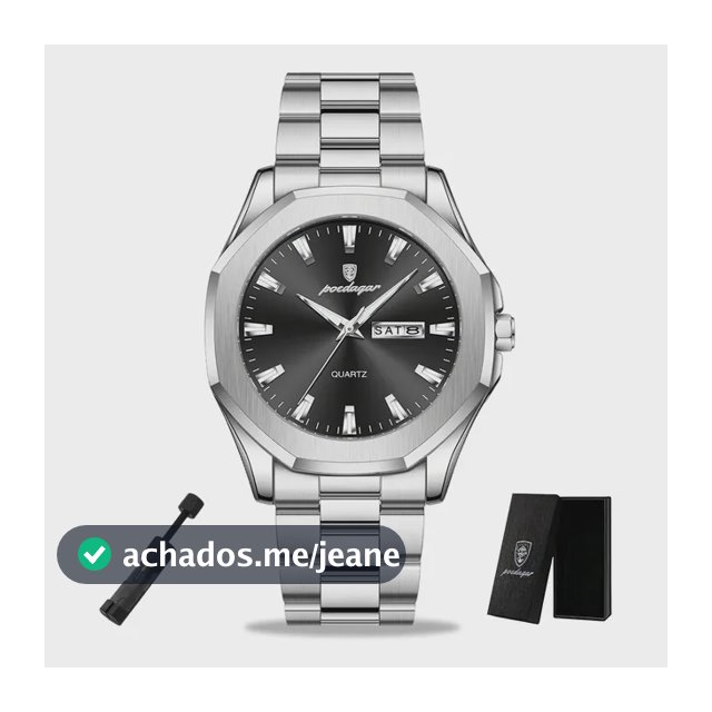 Relógio Poedagar Masculino Aço Inox Prata Ajustável Comcaixa Prateado Preto