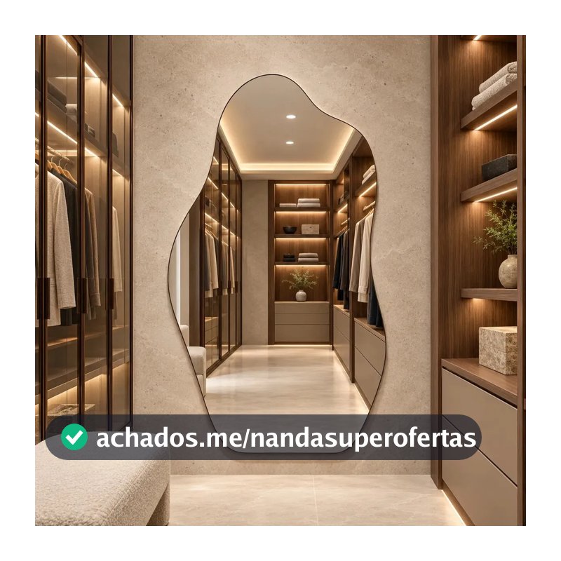 Espelho Lopazzi Orgânico 70 E 90 Polido Design Moderno Luxo Moldura Magnus 90x40cm Suporte