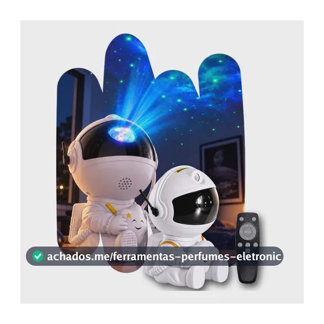 Mini Astronauta Projetor Estrelas Galáxia Luminária Noturna Branco Preto 127/220v