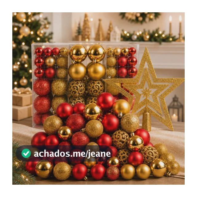 Kit 100 Bola + Brinde Estrela Enfeite Árvore Natal Decoração Vermelho C/dourado
