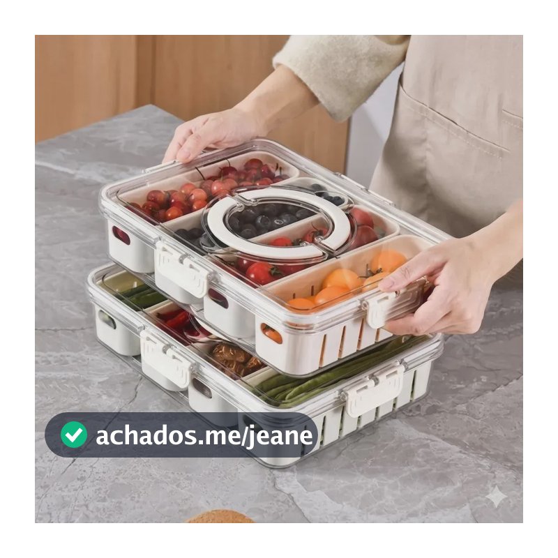 Organizador Geladeira Fruta Legumes com Cestos Tampa e Alça 30,5x23,5x7cm
