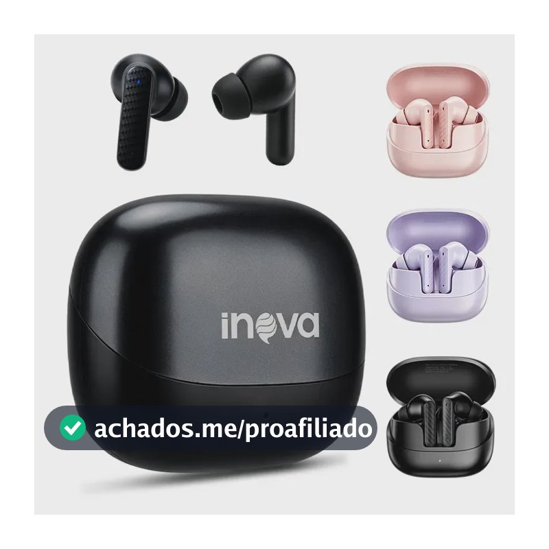 Fone de Ouvido Inova Bluetooth TWS FON-13013A, Semi In-Ear com IPX5 e Microfone, Preto