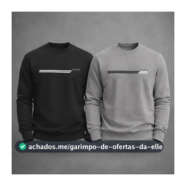 Kit 2 Moletons Careca Paris Flanelado Premium Diversas Cores G Preto + Cinza