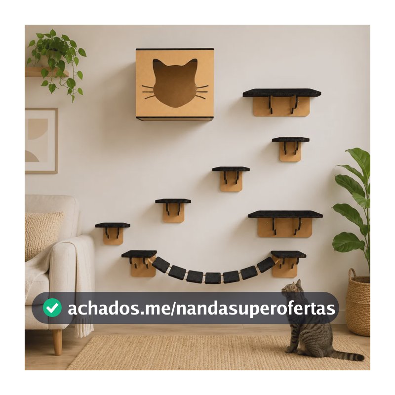 Playground Para Gato 8 Peças Nicho Ponte Prateleiras Degraus Mdf Cru G