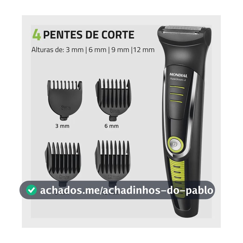 Cortador De Cabelo Mondial Super Groom 6 Bg-04 Melhor Categ Preto/verde