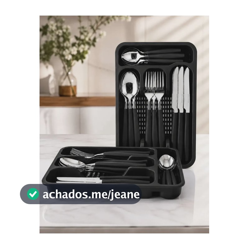 Jogo de Talheres Inox Emporio Web 25 Peças Preto com Organizador