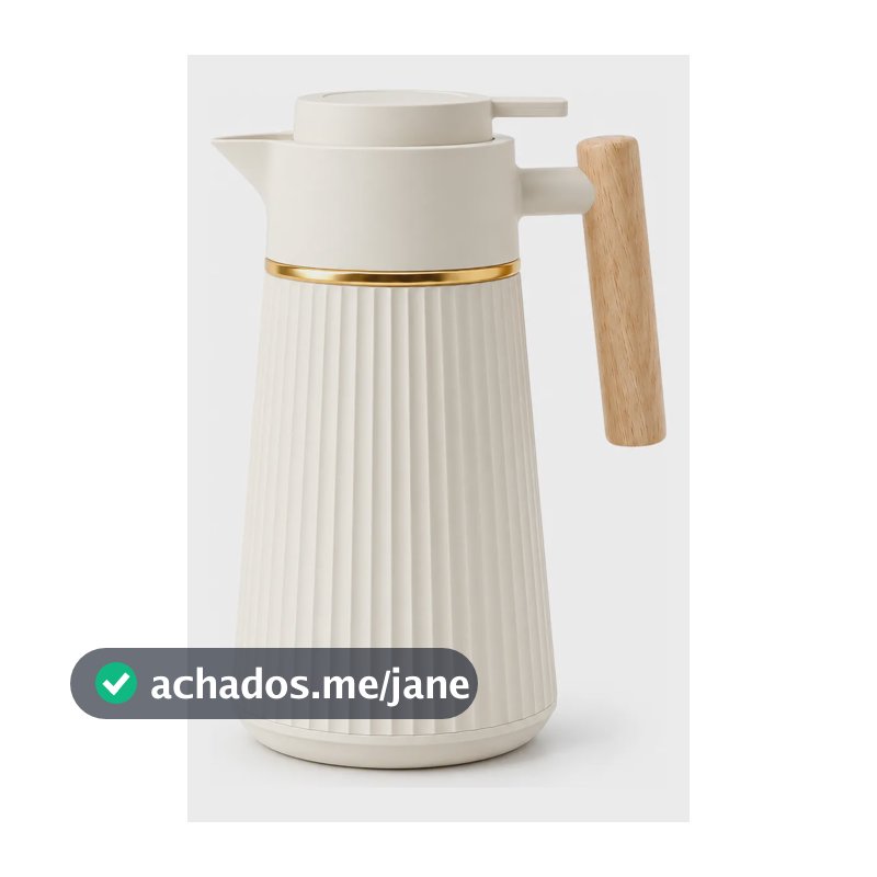 Garrafa Térmica Nórdica Café 1l Cabo Madeira Luxo Mesa Posta Creme