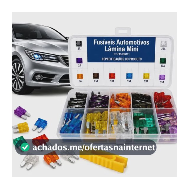 Fusível Lâmina Mini Automotivo Kit 121 Pçs 2A a 35A Carro Moto Estojo + Extrator