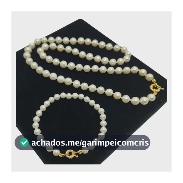 Conjunto Pérola Colar 8mm 60cm Pulseira 6/8mm Banh Ouro 4820