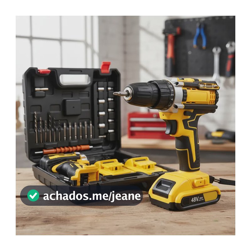 Parafusadeira Furadeira Impacto 3 Funções Sem Fio 2 Baterias Amarelo 50hz/60hz