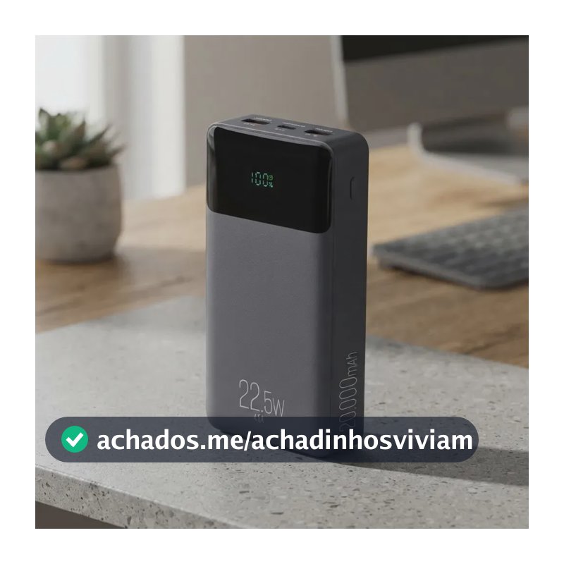 Power Bank Pro 20000mAH ELG PB200BK, Bateria Portátil Universal, Carga Rápida, Display Indicador, Entradas Micro USB e USB-C, 2 Portas USB-A, PD+QC3.0, Preto
