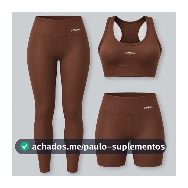 Kit Conjunto Feminino Fitness Top Nadador + Legging + Short Marrom Gg