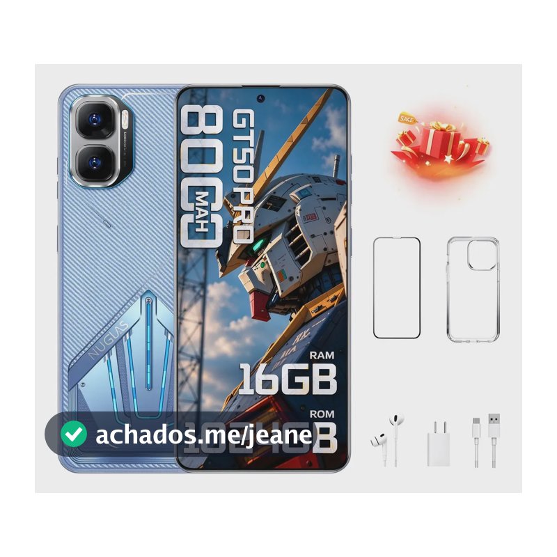 Celular Gamer GT50 Pro 5G 16GB + 1024GB ROM Dimensity 9200 Tela 6,82" 2K Resolução 3840x2160 Câmera 108MP + 32MP Bateria Gigante 8000mAh Android 16 Azul