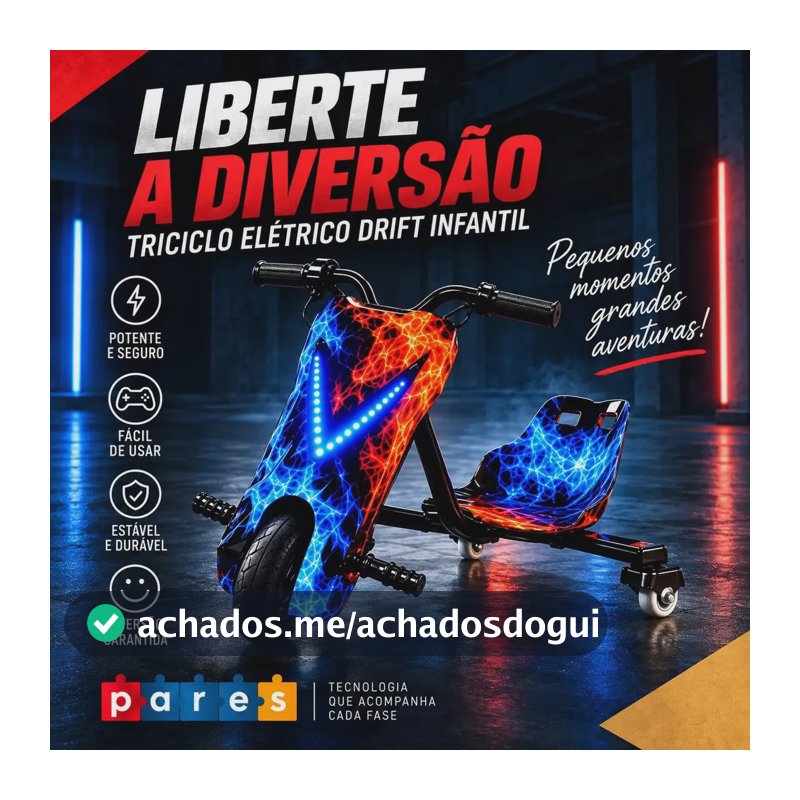 Patinete Elétrico Infantil Triciclo PARES Drift Bluetooth 3 Rodas Vermelho Diversão e Lazer + Kit de segurança
