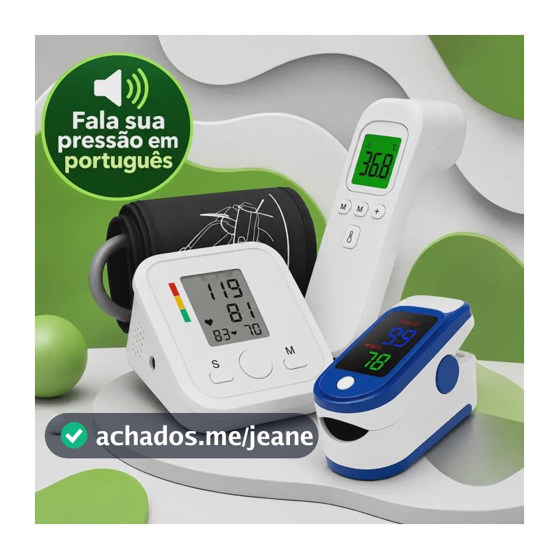 Kit Saúde 3 Em 1 Oxímetro Termômetro Pressão Com Voz