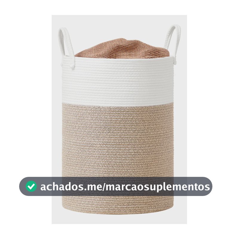 Organizador Grande com Alças, para Lavanderia e Brinquedos, Branco e Marrom