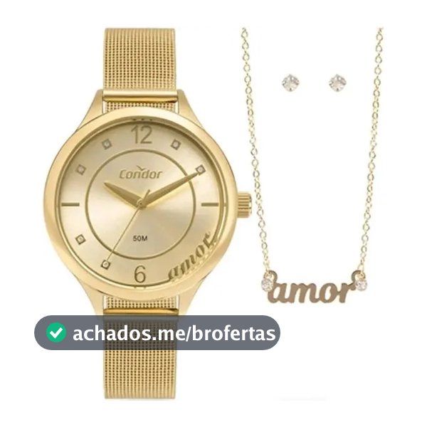 Relógio De Pulso Condor Mimos E Sutilezas CO2035NBP Kit 3 Pçs Dourado Feminino