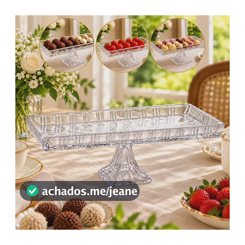 Travessa Com Pé De Cristal Lyor Dragon 34cm Bandeja Retangul Transparente