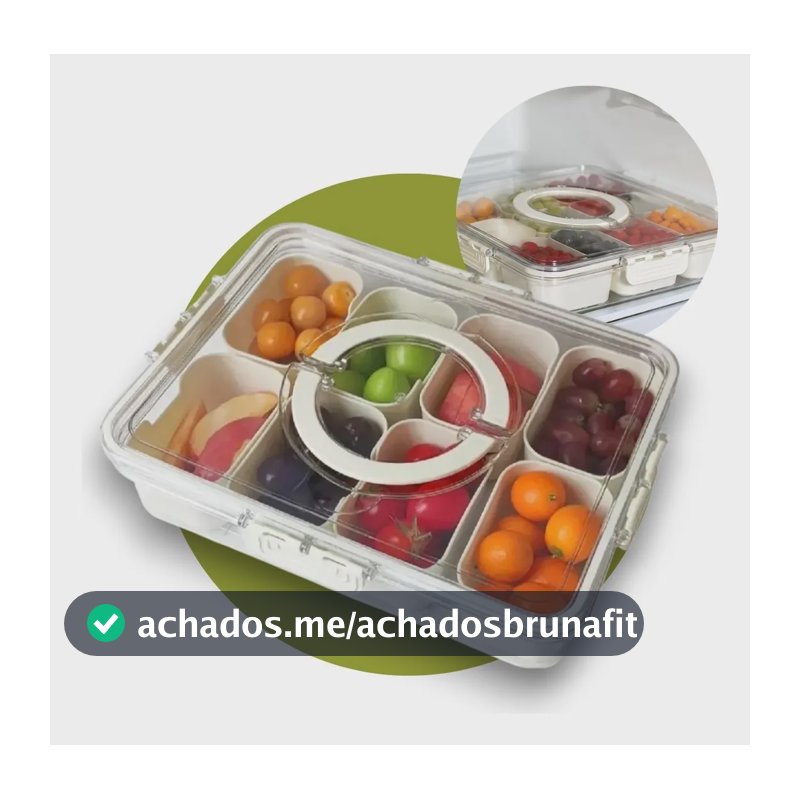 Pote Hermético Organizador 8 Divisórias Acrílico Geladeira Frutas Legumes Petiscos Piquenique Praia