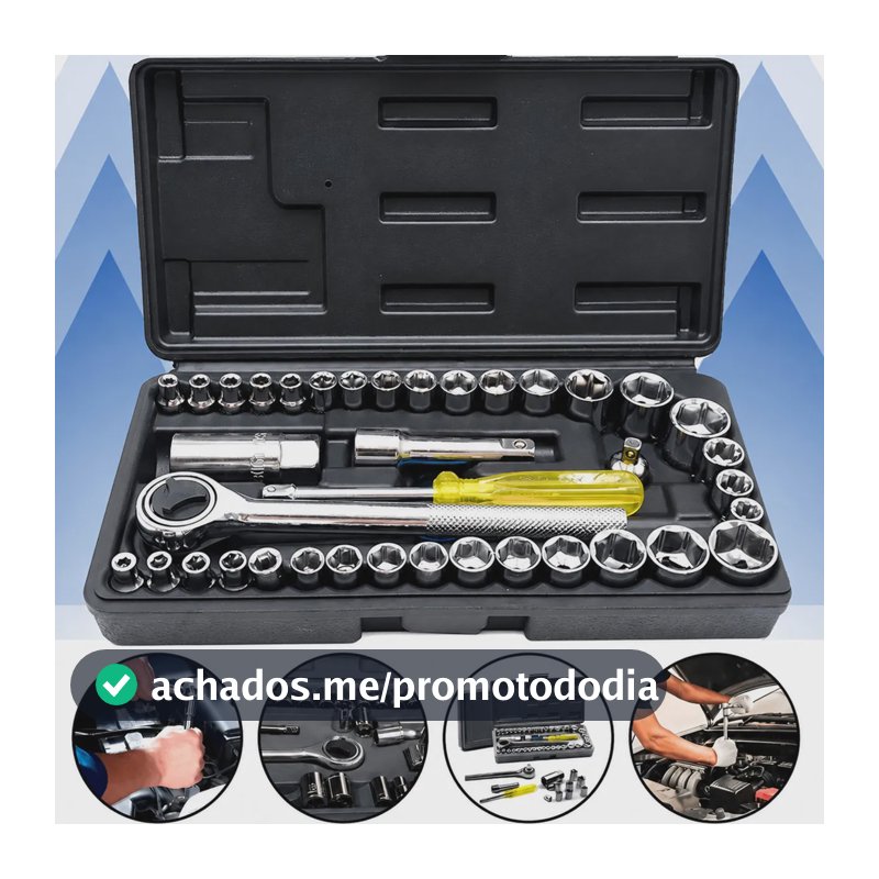 Jogo De Chave Catraca Canhão Cachimbo Com 40 Peças Soquetes Kit Chaves Jogo Catraca Reversível Soquetes 40 Peças Maleta