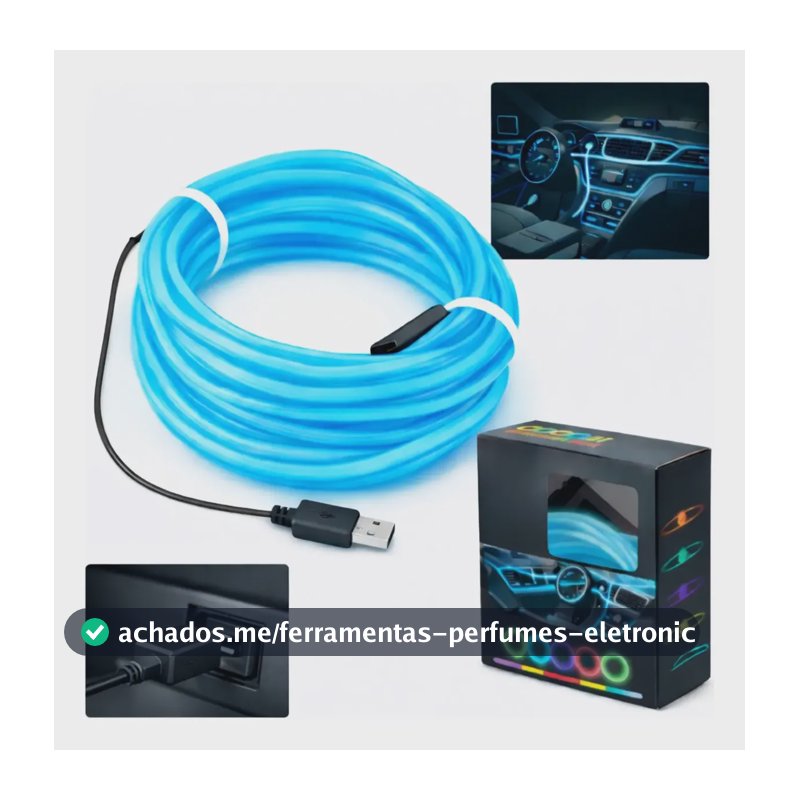 Fita De Led Neon Painel Carro 12v Usb Cigarro 3/5m Rgb Cores Usb 5 Metros - Azul-céu