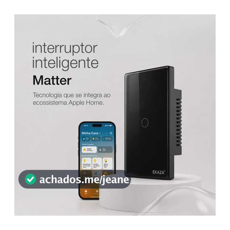 Interruptor Inteligente Matter Compativel Com iPhone Siri Wi-fi 2.4 Ghz Alexa Google Tuya 1 Botões 4x2 Bivolt Preto Ekaza